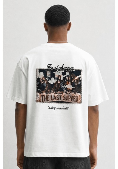 Respire Erkek Final Supper Nakışlı Oversize T-shirt Ekru
