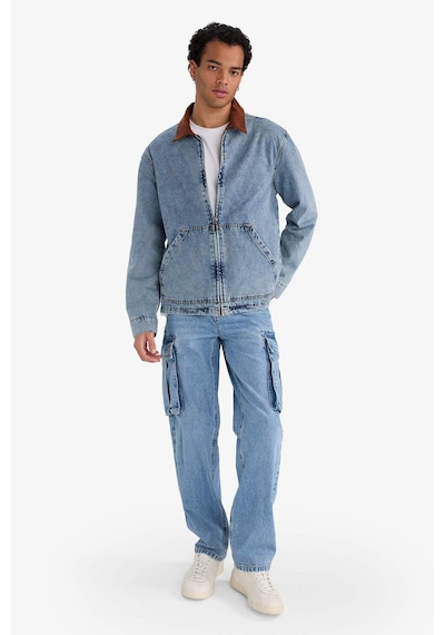 Defacto Relax Fit Kontrast Yaka Düğmeli Denim Ceket F8308ax25aunm39 Mavi
