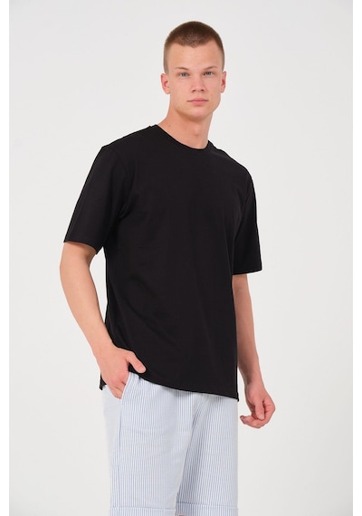 Rich Erkek %100 Pamuk Oversize Tişört Basic Bisiklet Yaka Kısa Kollu T-shirt SIYAH