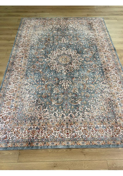 Çam Halı Dream 32-032 Etnik Eskitme Desenli Dokuma Tabanlı Yıkanabilir Şönil Salon Ve Oda Halısı Su Yeşili