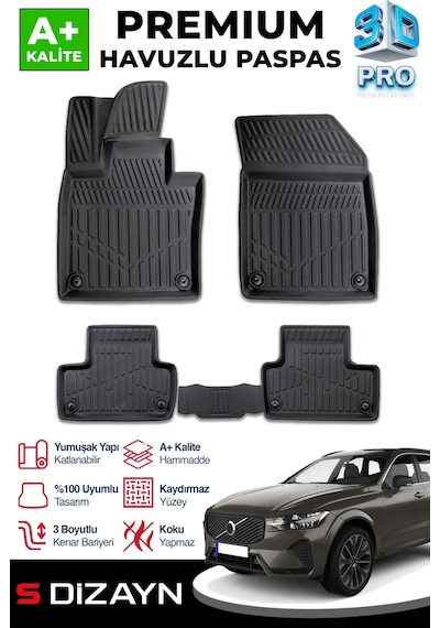 S-dizayn Volvo Xc60 Plug-ın 3d Pro Havuzlu Paspas 2024 Üzeri A+ Kalite