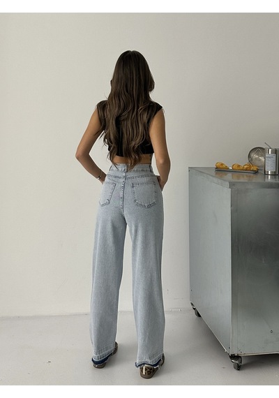 Blue Marlın Kadin Buz Kar Çift Köprülü Paça Söküm Detayli Kot Pantolon Jeans Mavi