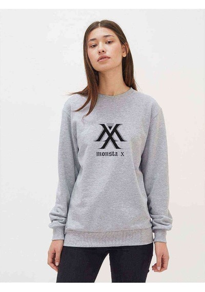 Monsta X Logo Baskılı Gri Kadın Sweatshirt