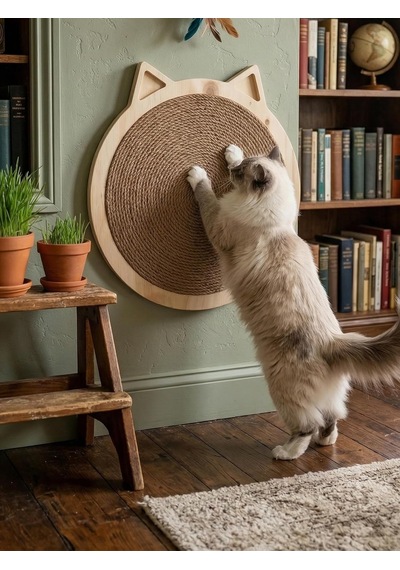 Minimalist Şık Kedi Tırmalama Tahtası / Doğal Ahşap Ve Doğal Jüt İp / Çevre Ve Kedi Dostu Hem Yapışkanlı He