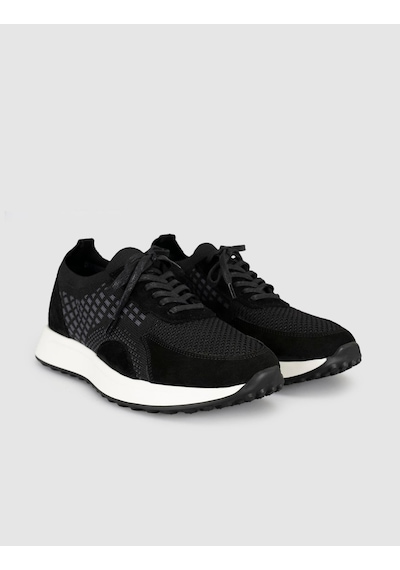 Cabani Siyah Triko Hakiki Deri Erkek Sneaker Ayakkabı