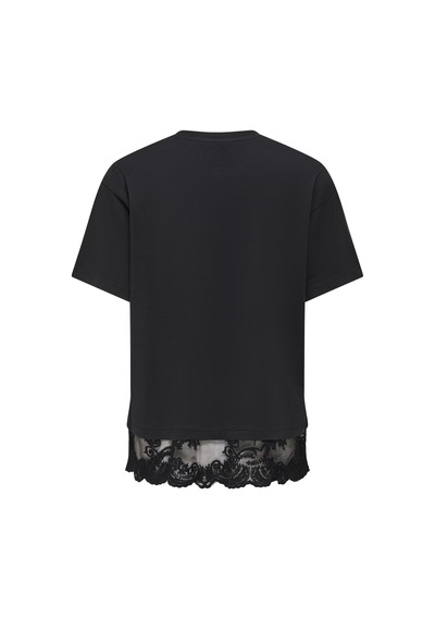 Only Onlvivvi Pamuklu Bisiklet Yaka Dantel Detaylı T Shirt Bayan T Shirt 15385031 Siyah