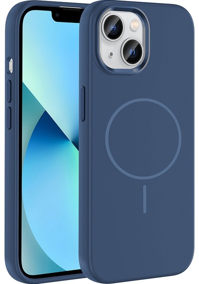 Apple Uyumlu iPhone 15 Kılıf M-safe Şarj Özellikli Metal Kamera Çerçeveli Sys Edi Silikon Kapak - Lacivert Lacivert
