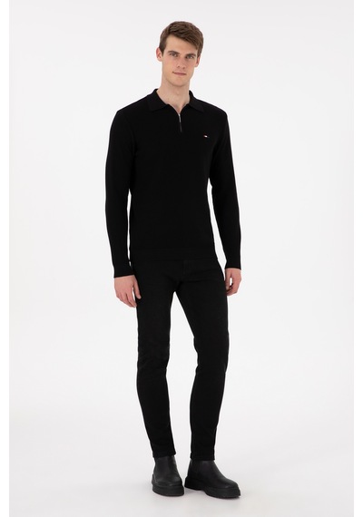 U.S. Polo Assn. Erkek Regular Fit Yarım Fermuarlı Siyah Basic Kazak 50298266-VR046