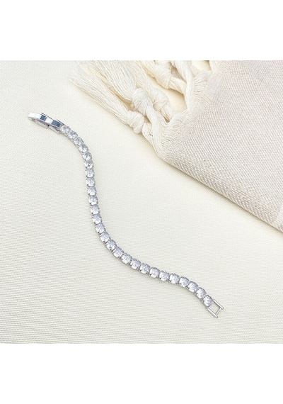Su Yolu Bileklik Kare Kesim Pırlanta Modeli 5 Mm Zirkon Taş Silver Gümüş