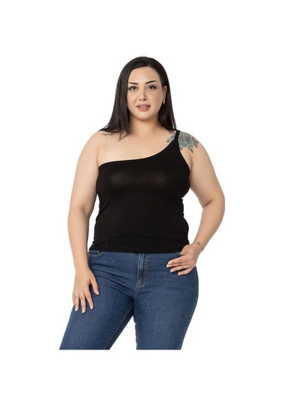 Disentis Büyük Beden Tek Omuz Dekolteli Viskon Siyah Body-siyah Siyah