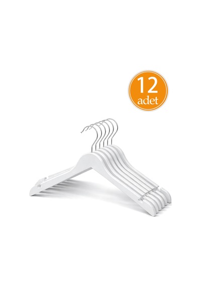 Premium Kalite 12'lı Plastik Elbise Askısı - Beyaz