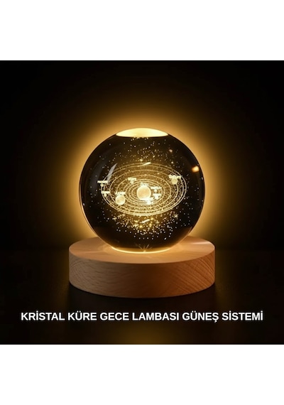 Ahşap Standlı Led Kristal Küre Lazer İşlemeli Dekoratif Obje