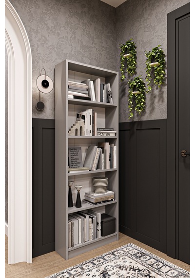 Asra Trend 5 Raflı Kitaplık K002 %100 MDF Modern Ofis Çalışma Odası Dosya Rafı Kül Gri