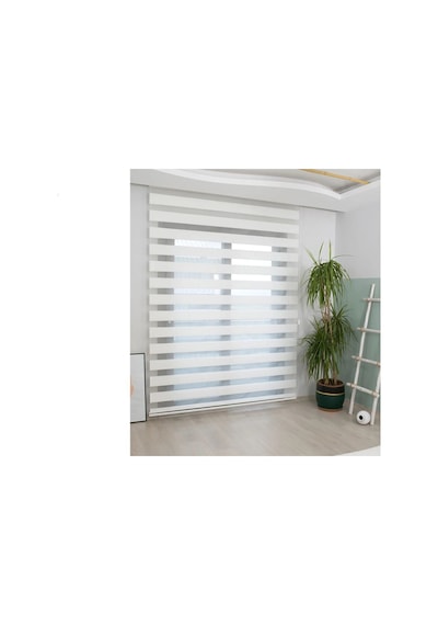 Ithal Bambu Beyaz Zebra Stor Perde Eteği Dilimli Alüminyum Kasa Metal Ayak Beyaz