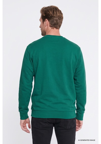 Ac&Co / Altınyıldız Classics Erkek Koyu Yesıl Pamuklu Standart Fit Normal Kesim 2 İplik Bisiklet Yaka Sweatshirt