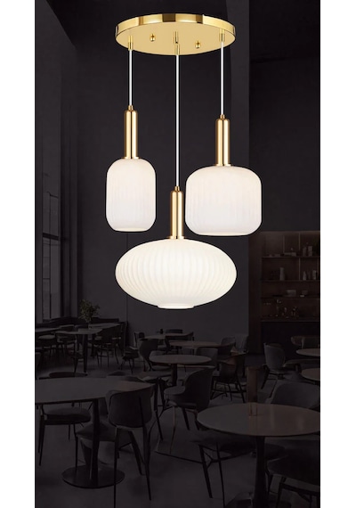 Rustik Modern Opal Camlı Avize 5762-v91-1r-jy Gold