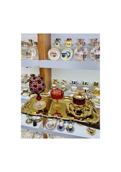 6 Adet Boton Gold Döküm Pirinç Kahve Çay Sunum Tepsisi Sarı