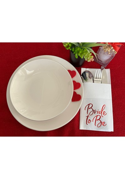 Kırmızı Yaldızlı Beyaz Bride To Be Cepli Aır Touch Peçete 12 Lı 40x40