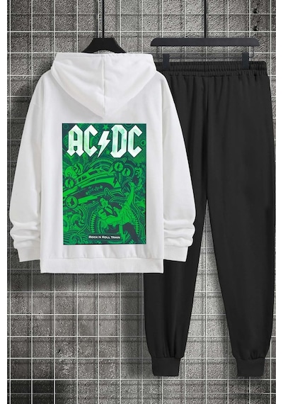 Uyguntarz Unisex Acdc Baskılı Eşofman Takımı Beyaz