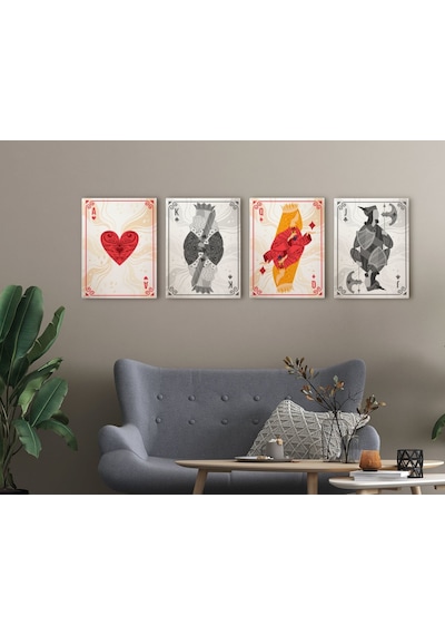 Bk Home İskambil Tasarımlı 4'lü Kanvas Tablo 50x70cm-5