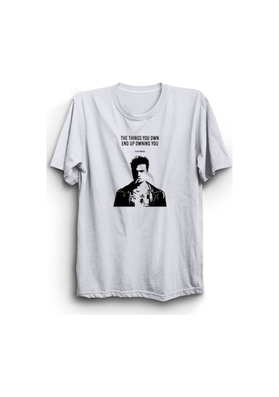 Unisex Beyaz Fight Club Dövüş Kulübü Baskılı Tişört Beyaz