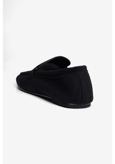 Mubiano Kadın Süet Babet Kare Burun Loafer Sena Siyah