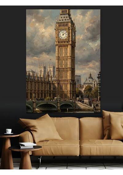 Puslu Londra Big Ben Manzarası Dekoratif Kanvas - Mdf Ahşap Tablo