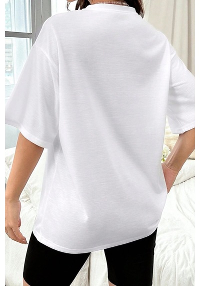 Uyguntarz Unisex Music City Baskılı Oversize Tshirt Beyaz