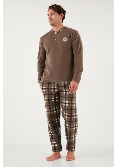 Buratti Ekose Regular Fit Bisiklet Yaka Kışlık Polar Erkek Pijama Takımı 609610013W4 Camel