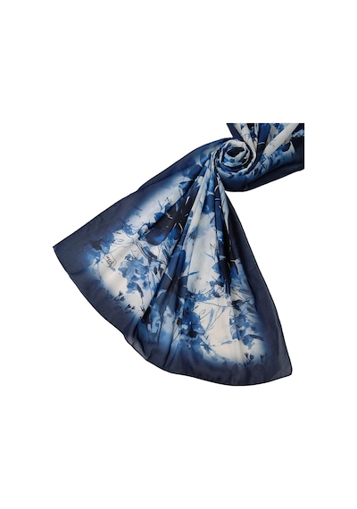 Mim Eşarp Ebruli Cotton Vual Çiçek Desenli Şal 75x190 Cm Lacivert