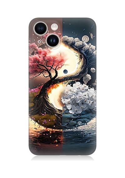 Apple Uyumlu iPhone 14 Yin Yang Ağaç Desenli Silikon Kılıf Silikon