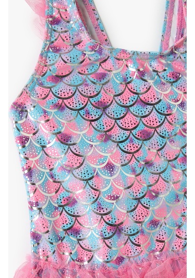 Koton Mayo Tül Detaylı Deniz Kızı Baskılı Pembe Desenli 4skg30026mm Pembe
