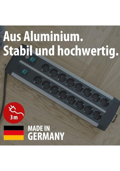 Brennenstuhl Premium-alu-line, Güç Şeridi 16 Soketli-2 Anahtarlı-3 Metre Priz