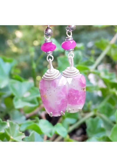 2845 Yakut Hematit Çelik Aparatlı El Yapımı Küpe Açık Pembe