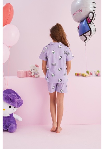 Siyah İnci Lisanslı %100 Pamuk Çok Renkli Düğmeli Şort Pijama Takım Hk155 Lila