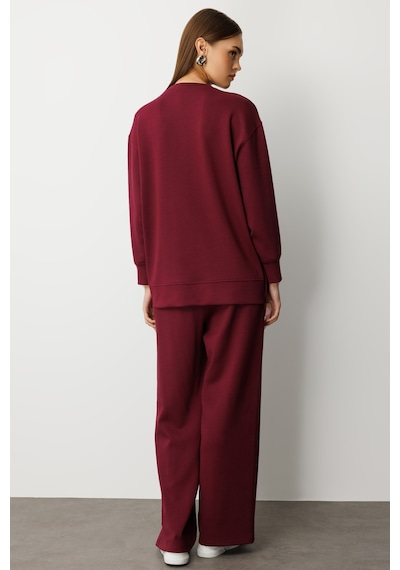Mizalle Beli Lastikli Yumuşak Dokulu Mürdüm Jogger Pantolon Mürdüm