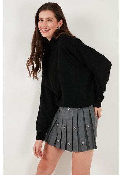 Lela Premium Oversize Fit Balıkçı Yaka Yumuşak Dokulu Triko Bayan Kazak 680Kz00469 Siyah