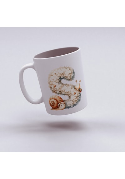 S Harfi Tasarım Bardak, Sevimli Hayvan Temalı Harf Bardağı Beyaz