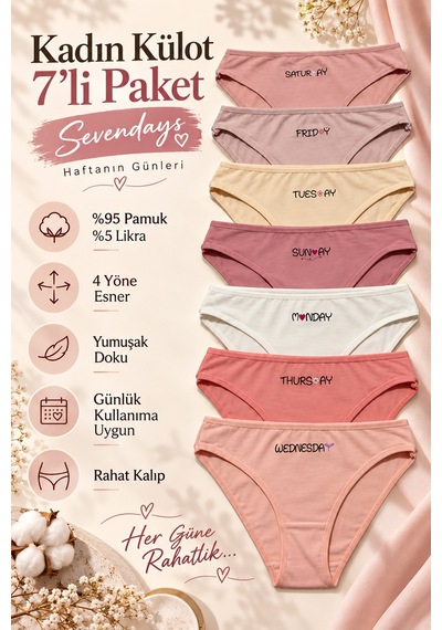 Nicoletta Kadın Külot 7 Li Paket Likralı Pamuklu Sevendays Haftanın Günleri Pembe Nicoletta Kadın Külot 7 Li Paket Likralı Pamuklu Sevendays Haftanın Günleri Pembe