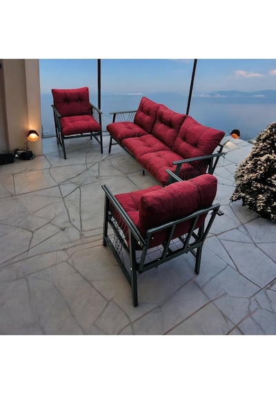 Lüx Bahçe Balkon Mobilyası , Koltuk Takımı , Cafe 3-1-1 Takım Bordo