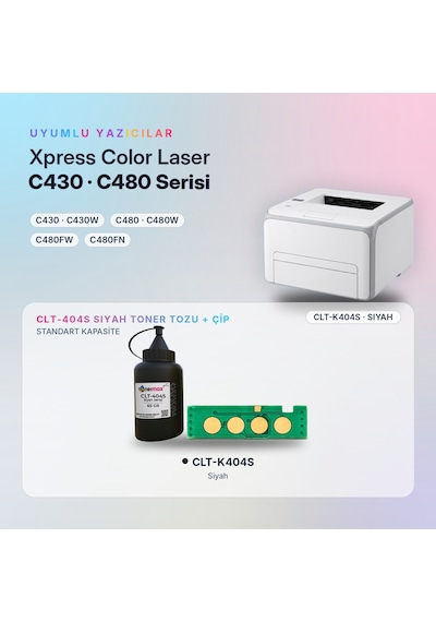 Samsung Uyumlu Clt-k404s Toner Tozu + Çip Siyah 65gr / Xpress C430 / C480