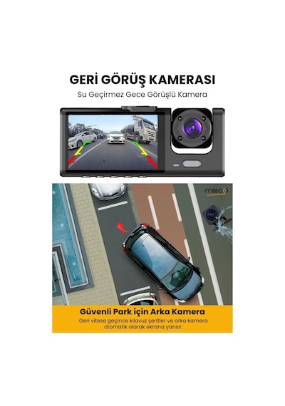1s Wifi / App /1920p Fhd/ 170 Ultra Geniş Açı/gece Görüş/ G-sensörü 3 Kameralı Araç Kamerası 2025