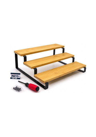 3 Basamaklı Ahşap - Bambu Tezgah Üstü Baharatlık - Düzenleyici Stand 29.5x23.5x10.5cm 5468 Çok Renkli