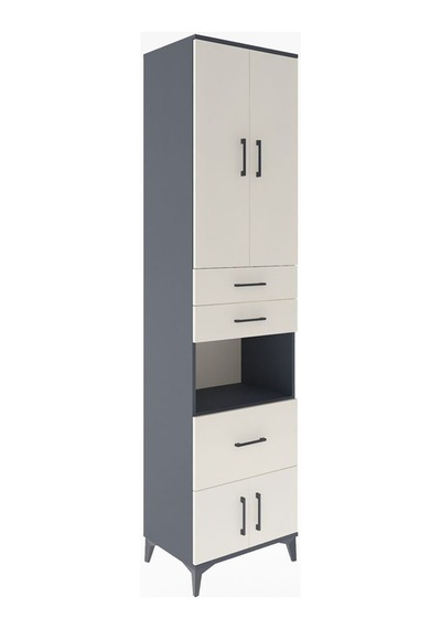 Hyperion Dolap 4 Raflı 3 Çekmeceli 4 Kapaklı 60x44x243 Antrasit-aytaşı Antrasit