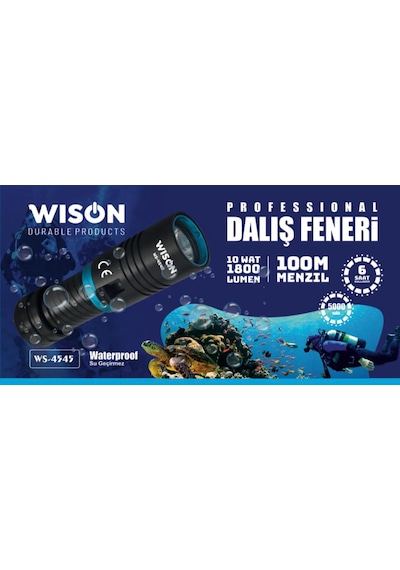 Wison Ws-4545 Şarjlı Su Altı Dalış El Feneri 10w 1800 Lümen