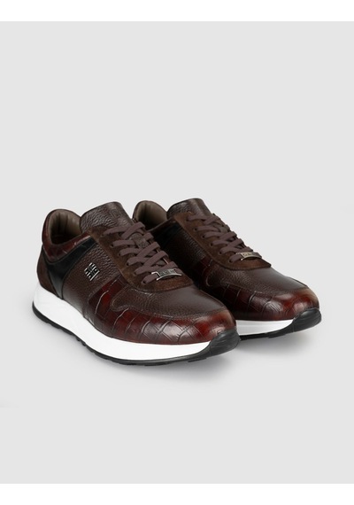 Cabani Hakiki Deri Kahverengi Bağcıklı Erkek Sneaker