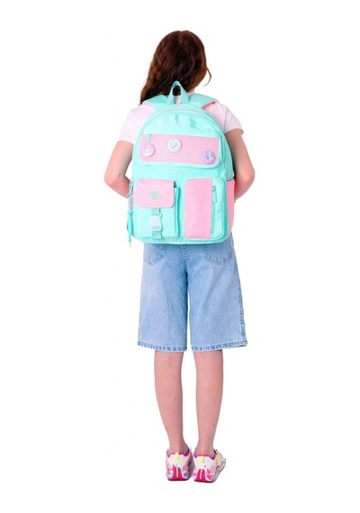 Kaukko Travel Beş Bölmeli Rozetli Kız Çocuk Okul Ve Günlük Sırt Çantası - Turkuaz Pembe - K1826 Turkuaz - Pembe