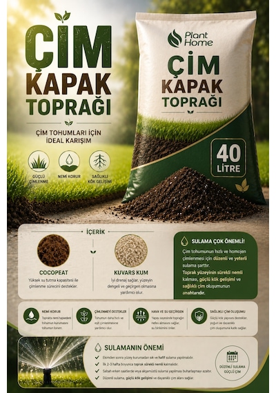 Çim Kapak Toprağı 40 Litre Çim Tohumu İçin Hazır Karışım, Cocopeat & Kuvars Kumlu Diğer