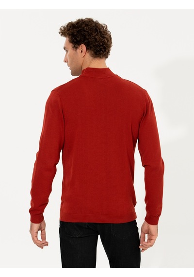 Cacharel Kiremit Slim Fit Yarım Balıkçı Triko Kazak Kırmızı