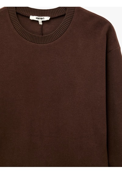Koton Regular Fit Uzun Kollu Bisiklet Yaka Basic Sweatshirt Kahverengi 7wak10006ek Kahve